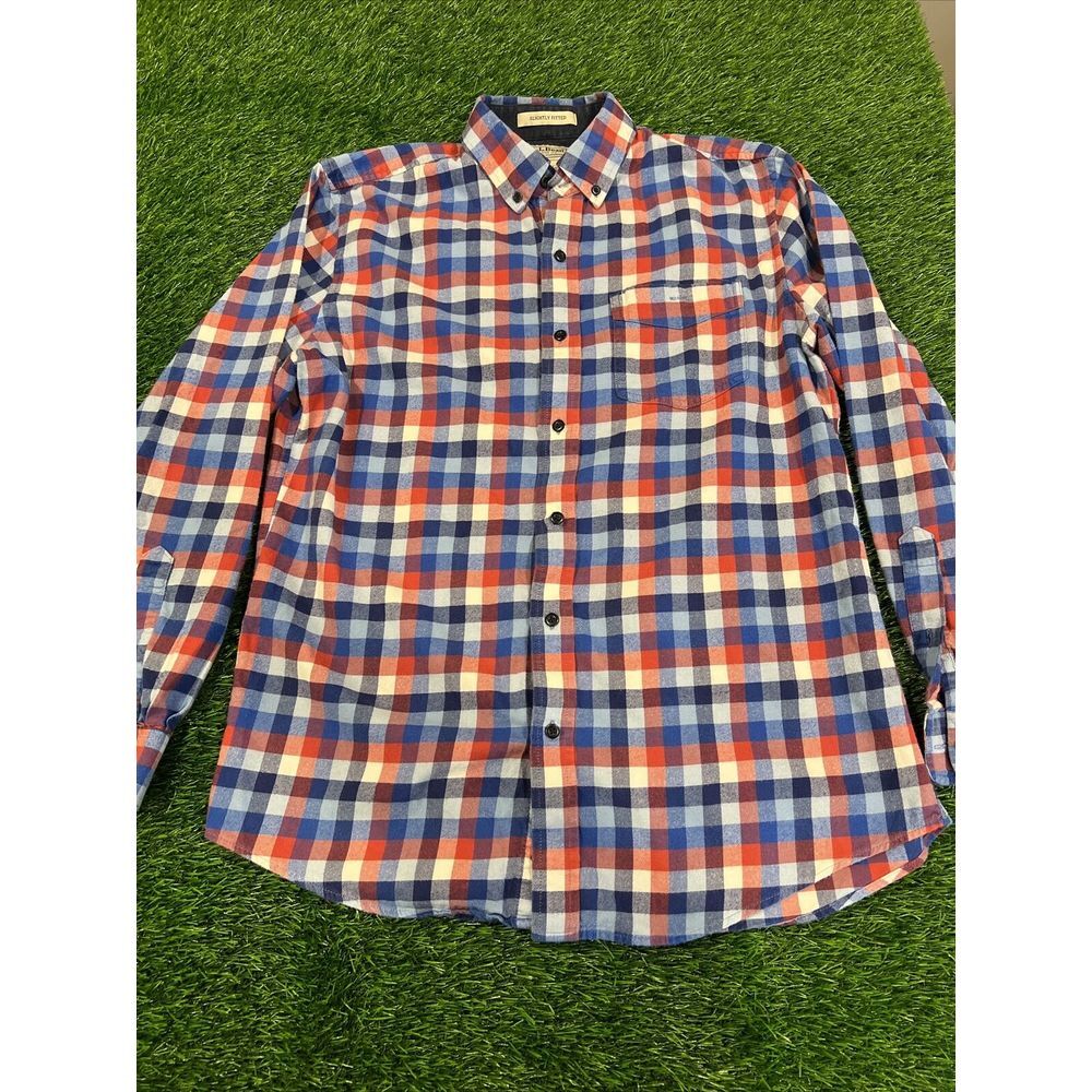 LL Bean Flannel Shirt sz Medium "Slightly Fitted"  Blue Red Plaid Men